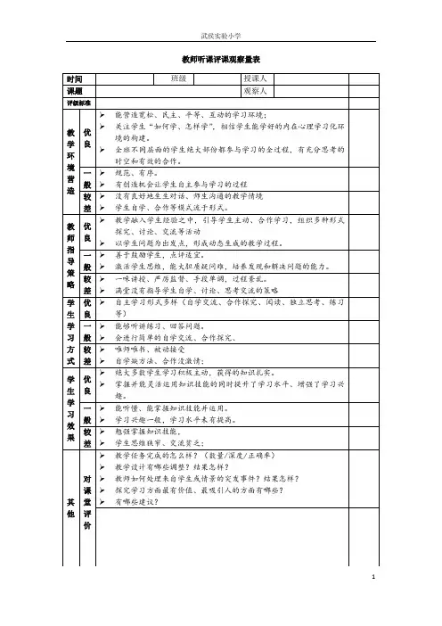 教师听课评课观察量表