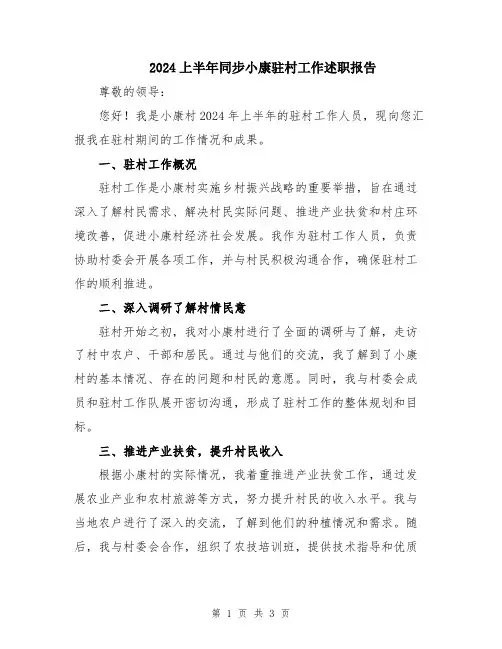 2024上半年同步小康驻村工作述职报告