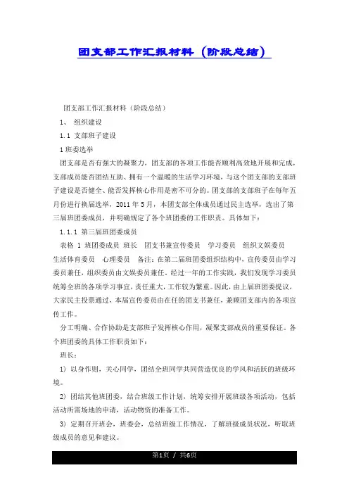 团支部工作汇报材料(阶段总结).docx