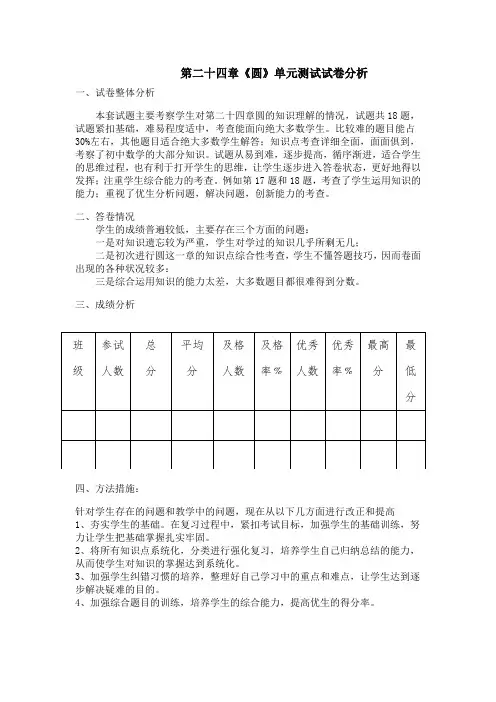 九年级数学《圆》单元测试分析