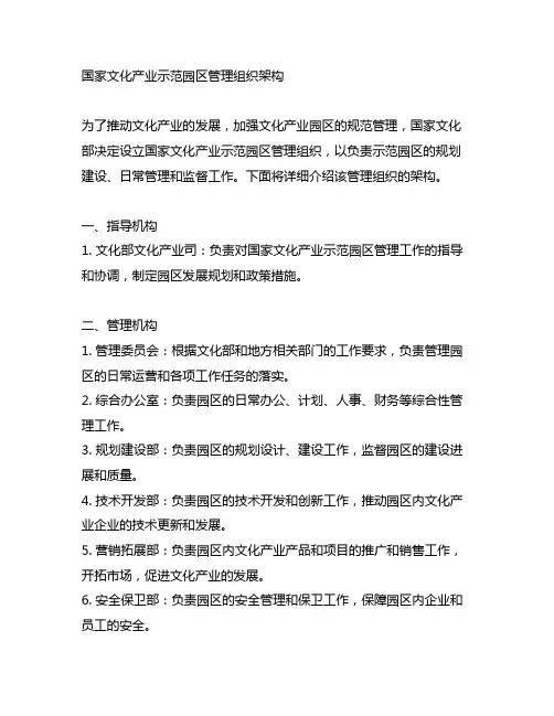 国家文化产业示范园区管理组织架构
