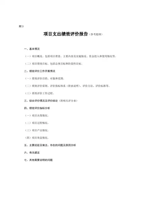 项目支出绩效评价报告(参考提纲)