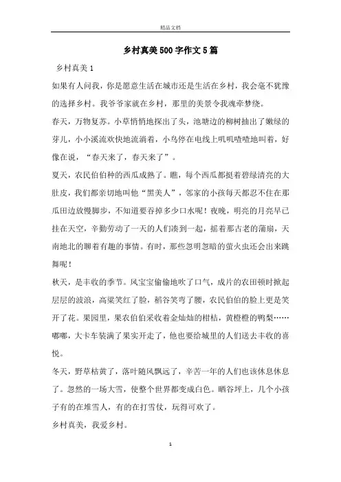 乡村真美500字作文5篇