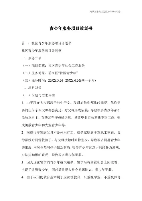 青少年服务项目策划书