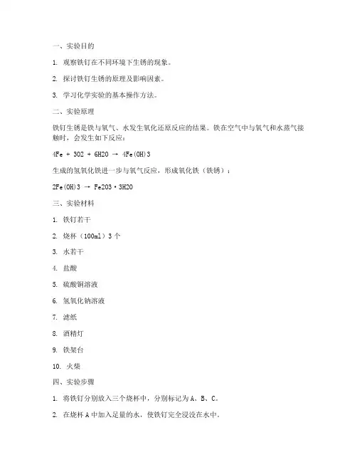 化学铁钉生锈实验报告