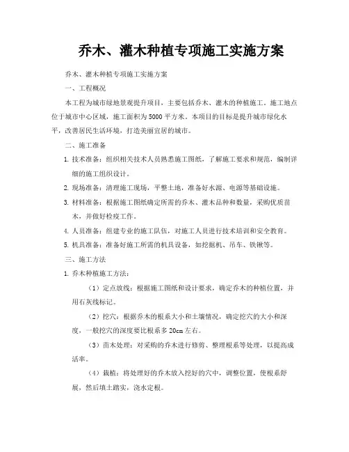 乔木、灌木种植专项施工实施方案