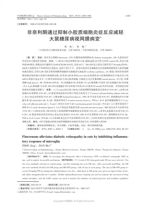 非奈利酮通过抑制小胶质细胞炎症反应减轻大鼠糖尿病视网膜病变