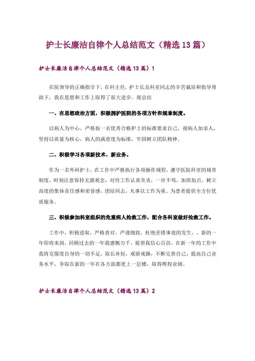 护士长廉洁自律个人总结范文(精选13篇)