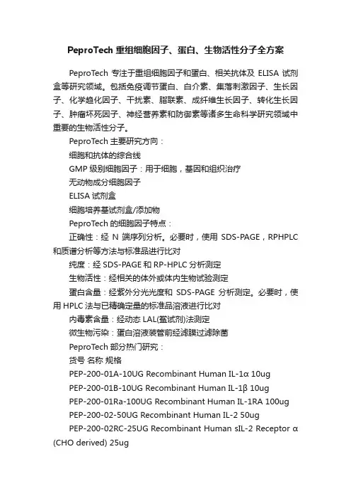 PeproTech重组细胞因子、蛋白、生物活性分子全方案