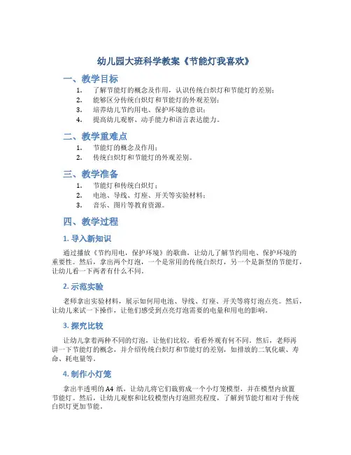 幼儿园大班科学教案《节能灯我喜欢》