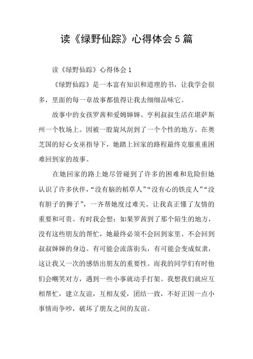 读《绿野仙踪》心得体会5篇