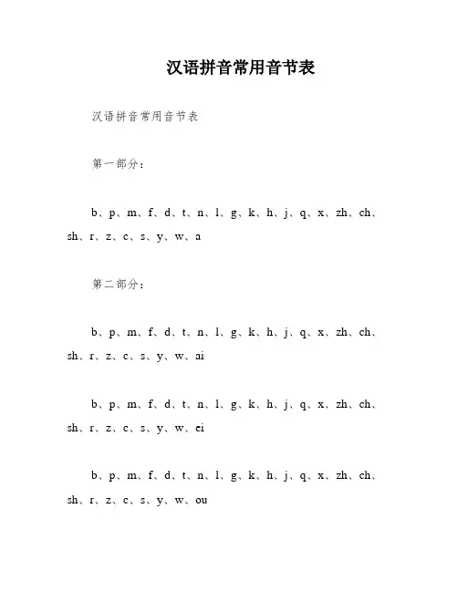 汉语拼音常用音节表