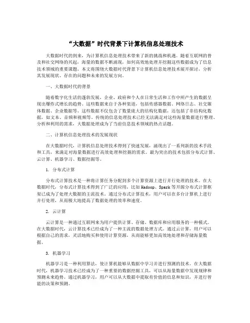 “大数据”时代背景下计算机信息处理技术