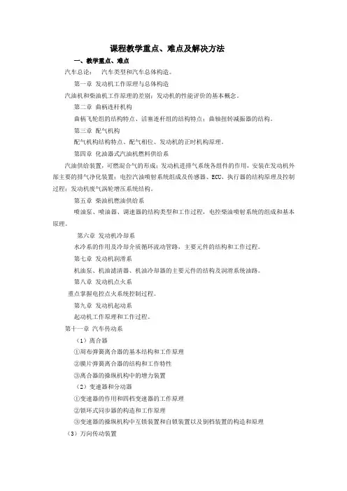 课程教学重点、难点及解决方法教学重点、难点