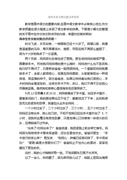 高中生作文例文附点评评语_作文1050字_作文评语_