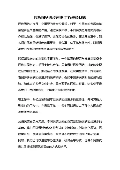 民族团结进步创建 工作经验材料