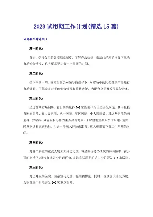 2023试用期工作计划(精选15篇)