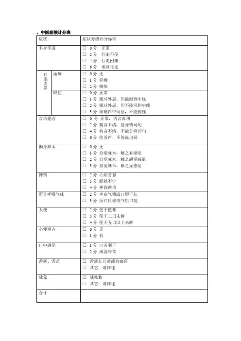 中医症候评分表