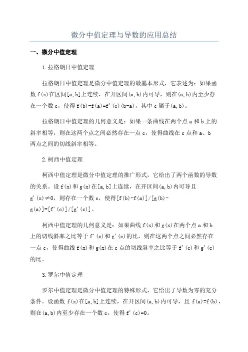 微分中值定理与导数的应用总结