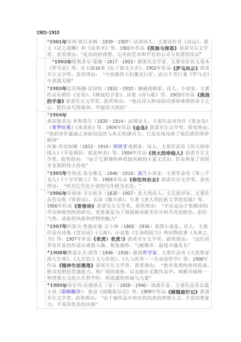 历届诺贝尔文学奖获得者