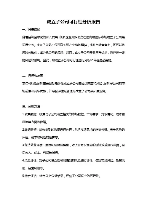 成立子公司可行性分析报告