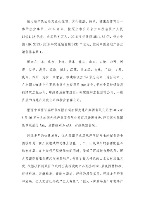 恒大地产集团经营及财务分析