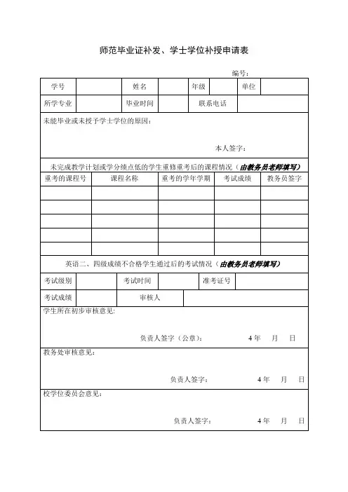 毕业证补发、学士学位补授申请表
