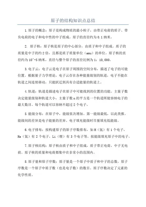 原子的结构知识点总结