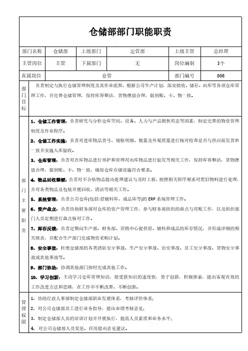 仓储部部门职责