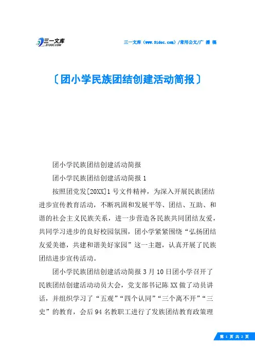 团小学民族团结创建活动简报