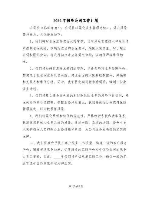 2024年保险公司工作计划（三篇）