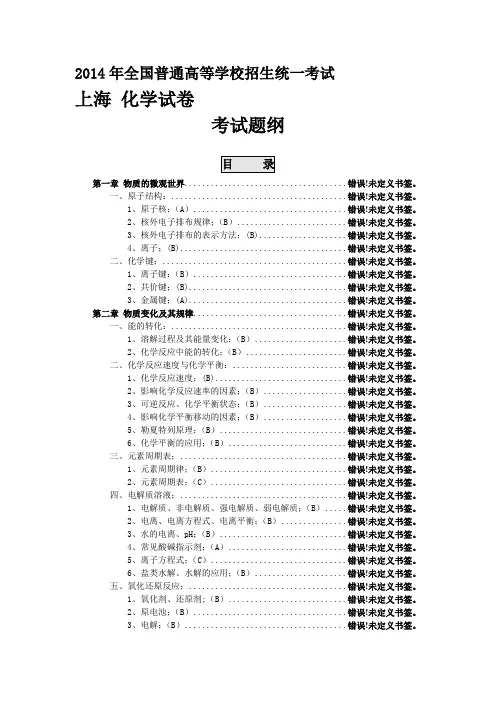 上海高考化学考纲知识点精编