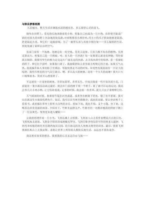 湛江市中考满分作文-与快乐梦想相拥