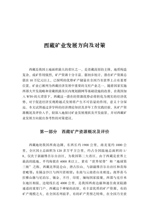 西藏矿业发展方向及对策