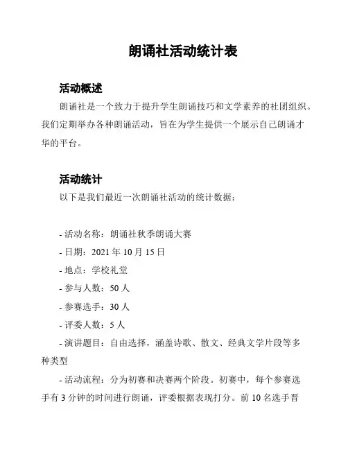 朗诵社活动统计表