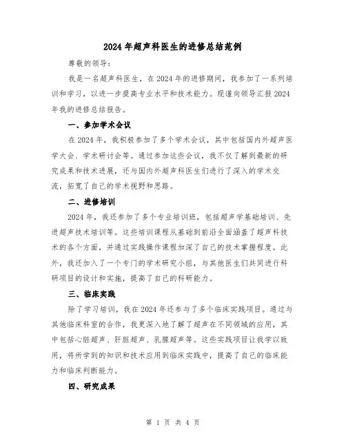 2024年超声科医生的进修总结范例(2篇)