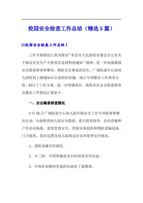 校园安全检查工作总结(精选5篇)