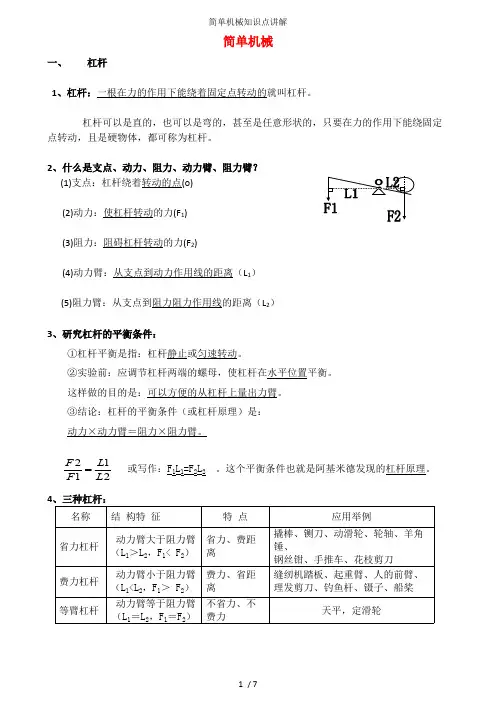 (完整)简单机械知识点讲解,推荐文档