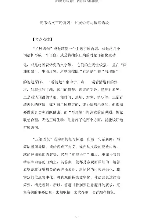 高考语文三轮复习：扩展语句与压缩语段