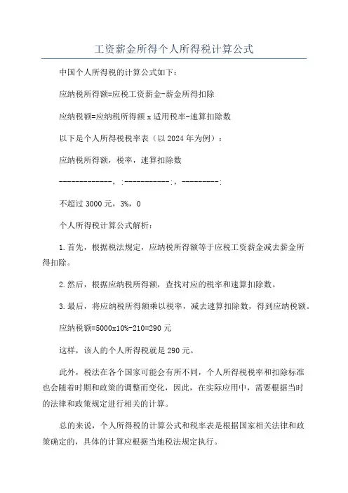 工资薪金所得个人所得税计算公式