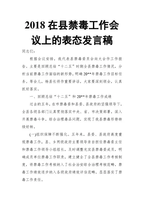 2018在县禁毒工作会议上的表态发言稿