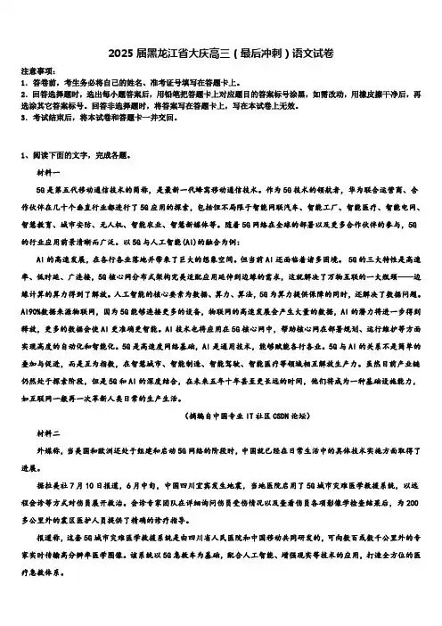 2025届黑龙江省大庆高三(最后冲刺)语文试卷含解析