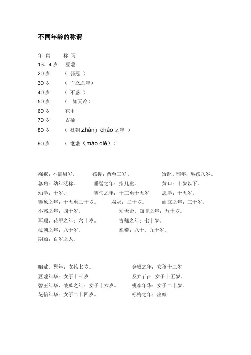 不同年龄的称谓