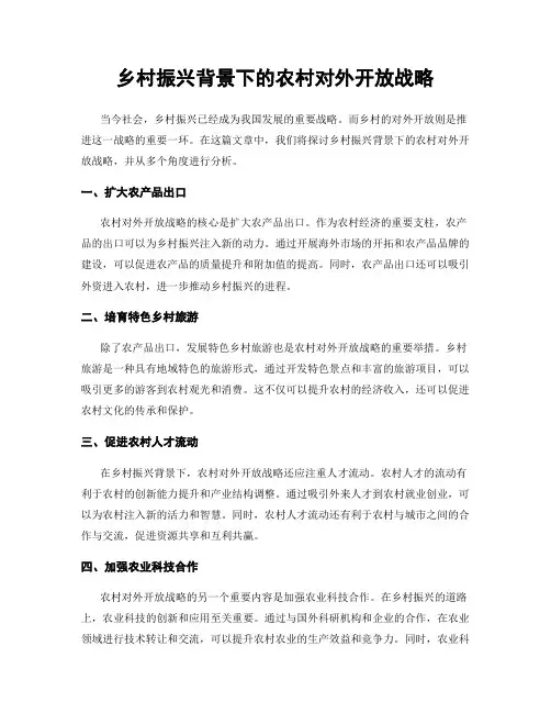 乡村振兴背景下的农村对外开放战略
