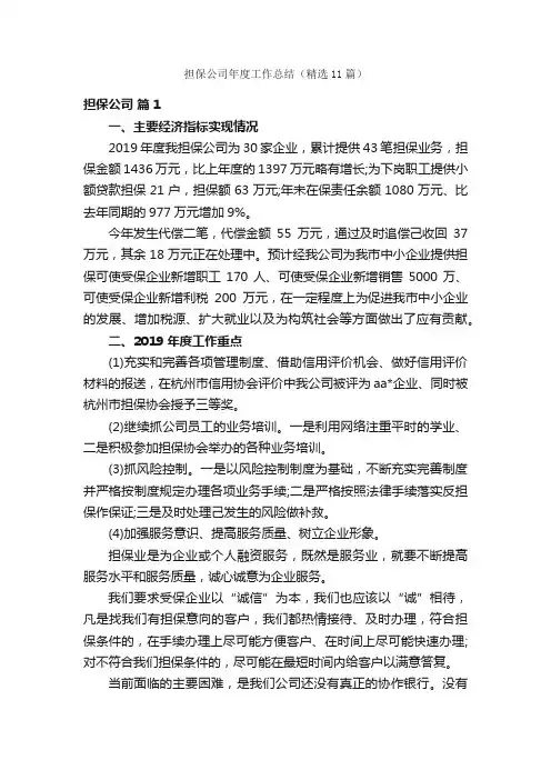 担保公司年度工作总结（精选11篇）
