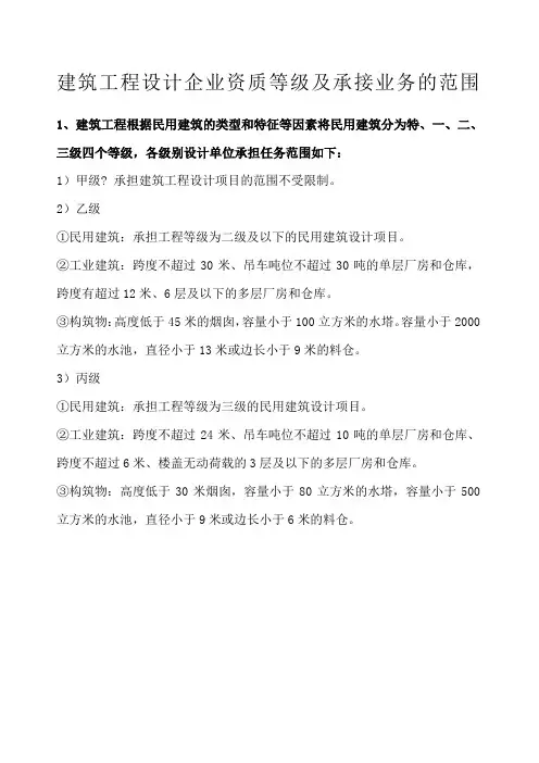 建筑工程设计企业资质等级及承接业务的范围