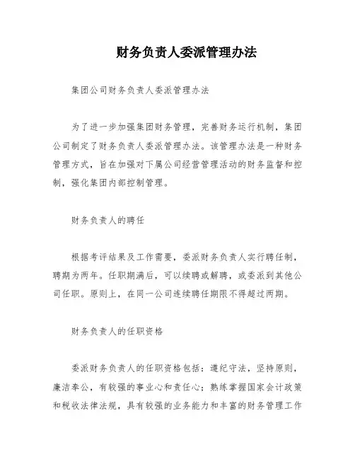 财务负责人委派管理办法