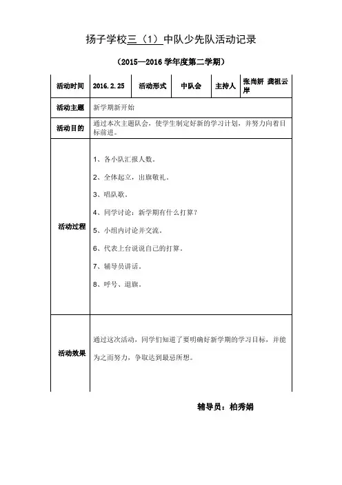 少先队活动记录表格