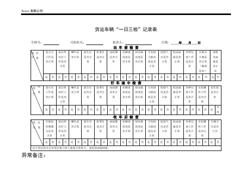 物流货运车辆“一日三检”记录表