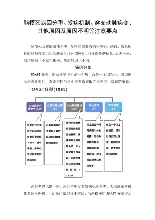 脑梗死病因分型、发病机制、穿支动脉病变、其他原因及原因不明等注意要点